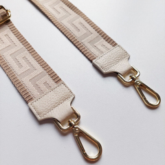 Taschengurt Taschenriemen grafisches Muster- beige ecrue- ecrue Leder - gold Schnallen