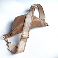 Taschengurt Taschenriemen grafisches Muster- beige ecrue- ecrue Leder - gold Schnallen