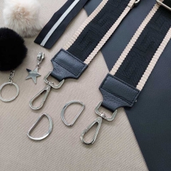 Taschengurt grafisches Muster -beige schwarz-schwarzes Leder- silber Schnalle