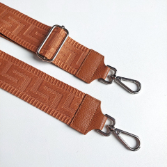 Taschengurt grafisches Muster 3D -cognac-cognac braunes Leder- silber Schnalle