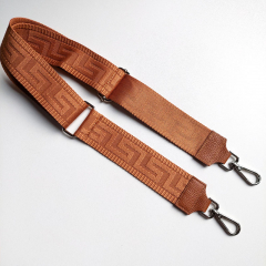 Taschengurt grafisches Muster 3D -cognac-cognac braunes Leder- silber Schnalle