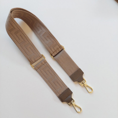 Taschengurt grafisches Muster -taupe- taupe Leder- gold Schnallen