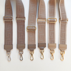 Taschengurt grafisches Muster -taupe- taupe Leder- gold Schnallen