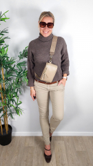 Taschengurt grafisches Muster -taupe- taupe Leder- gold Schnallen