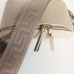Taschengurt grafisches Muster -taupe- taupe Leder- gold Schnallen