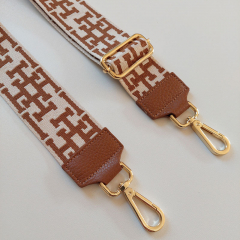 Taschengurt Taschenriemen HH-Muster, cremewei Havanna Braun - gold Schnallen