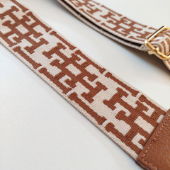 Taschengurt Taschenriemen HH-Muster, cremewei Havanna Braun - gold Schnallen