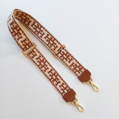 Taschengurt Taschenriemen HH-Muster, cremewei Havanna Braun - gold Schnallen