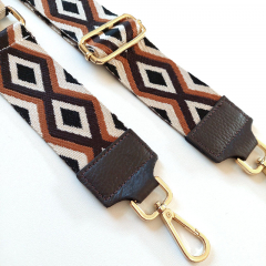 Taschengurt Taschenriemen Rauten schwarz dunkelbraun cremewei, gold Schnallen