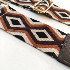 Taschengurt Taschenriemen Rauten schwarz dunkelbraun cremewei, gold Schnallen