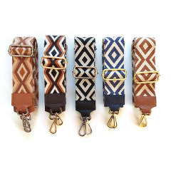 Taschengurt Taschenriemen Rauten schwarz dunkelbraun cremewei, gold Schnallen