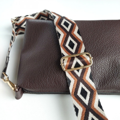 Taschengurt Taschenriemen Rauten schwarz dunkelbraun cremewei, gold Schnallen