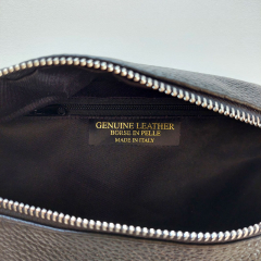 Bauchtasche Leder mit Lederriemen - schwarz-silber Schnallen-Made in Italy
