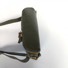 Ledertasche rechteckig mit Lederriemen - army grn -gold Schnallen