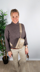 Ledertasche rechteckig mit Lederriemen - beige -gold Schnallen