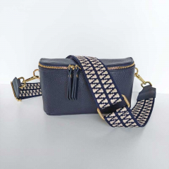 Ledertasche rechteckig mit Lederriemen - dunkelblau -gold Schnallen