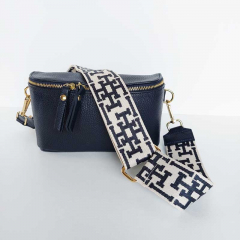 Ledertasche rechteckig mit Lederriemen - dunkelblau -gold Schnallen