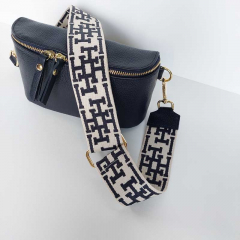 Ledertasche rechteckig mit Lederriemen - dunkelblau -gold Schnallen