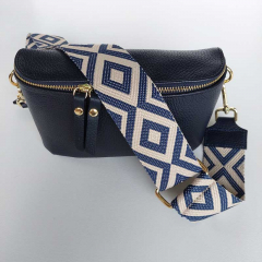 Ledertasche rechteckig mit Lederriemen - dunkelblau -gold Schnallen
