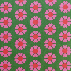 beschichteter Baumwollstoff Retroblumen, rot pink grn