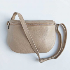Bauchtasche Leder mit Lederriemen - Beige -silber Schnallen-Made in Italy