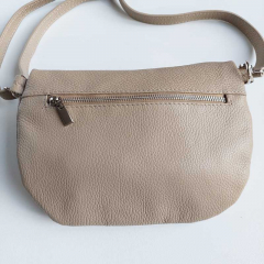 Bauchtasche Leder mit Lederriemen - Beige -silber Schnallen-Made in Italy
