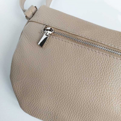 Bauchtasche Leder mit Lederriemen - Beige -silber Schnallen-Made in Italy