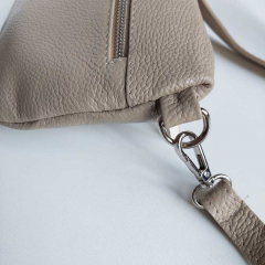 Bauchtasche Leder mit Lederriemen - Beige -silber Schnallen-Made in Italy
