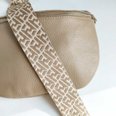 Bauchtasche Leder mit Lederriemen - Beige -silber Schnallen-Made in Italy