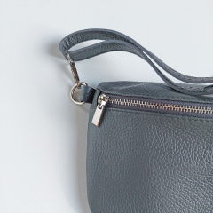 Bauchtasche Leder mit Lederriemen - Dunkelgrau -silber Schnallen-Made in Italy