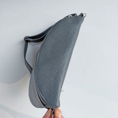 Bauchtasche Leder mit Lederriemen - Dunkelgrau -silber Schnallen-Made in Italy
