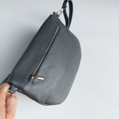 Bauchtasche Leder mit Lederriemen - Dunkelgrau -silber Schnallen-Made in Italy