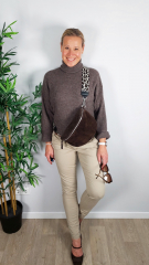 Bauchtasche Wildleder mit Lederriemen - Dunkelbraun -silber Schnallen-Made in Italy
