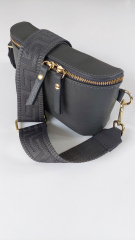 Ledertasche rechteckig mit Lederriemen - dunkelgrau - gold Schnallen
