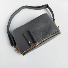 Ledertasche rechteckig mit Lederriemen - dunkelgrau - gold Schnallen