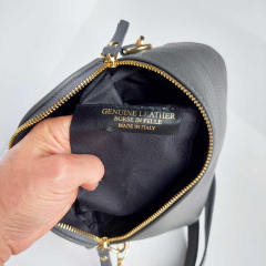 Ledertasche rechteckig mit Lederriemen - dunkelgrau - gold Schnallen
