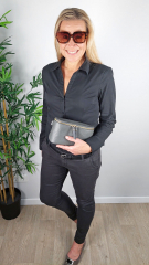 Ledertasche rechteckig mit Lederriemen - dunkelgrau - gold Schnallen