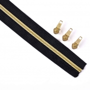 endlos Reiverschluss metallisiert GOLD 3 mm Spirale + 3 Schieber, schwarz