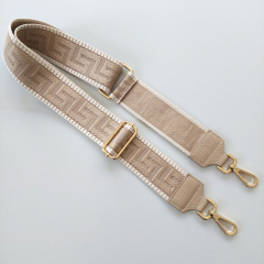 Taschengurt grafisches Muster 3D - ecrue beige, beiges Leder, gold Schnallen