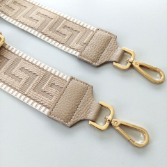 Taschengurt grafisches Muster 3D - ecrue beige, beiges Leder, gold Schnallen
