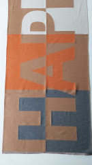 Schal Schriftzug HAPPY grau camel orange