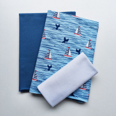 STOFFPAKET Jerseystoff Segelboote Flossen uni, hellblau