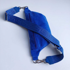 Taschengurt Taschenriemen grafisches Muster 3D- kobaltblau - kobaltblaues Leder -silber Schnallen