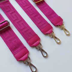 Taschengurt Taschenriemen grafisches Muster 3D-  pink - pinkes Leder - gold Schnallen