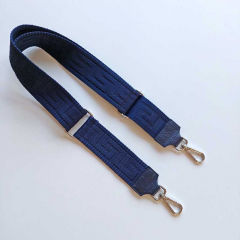 Taschengurt Taschenriemen grafisches Muster 3D - dunkelblau -dunkelblaues Leder- silber Schnallen