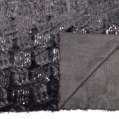 Fellimitat Plsch Pailletten, schwarz