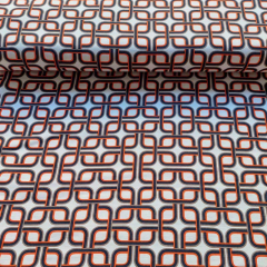 Viskose Twillstoff grafisches Muster Stone washed, orange dunkelblau cremewei