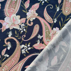 Viskose Twillstoff Paisley Muster Blusenstoff, rosa dunkelblau