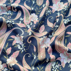 Viskose Twillstoff Paisley Muster Blusenstoff, rosa dunkelblau