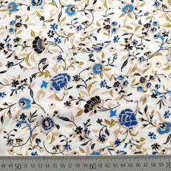 Viskosestoff Popelin Kelchblumen, dunkelblau blau cremewei